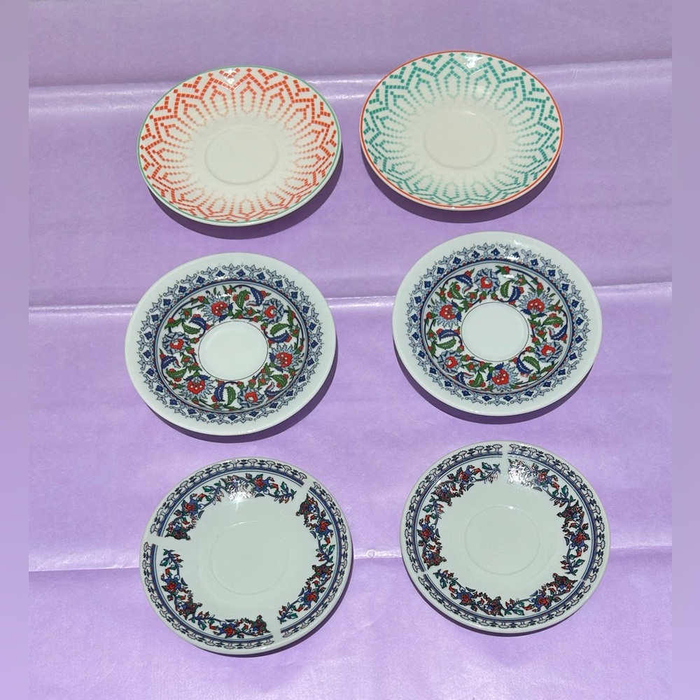 Bundle of 6 Tea Cup Saucers Mixed Patterns Replacement Set